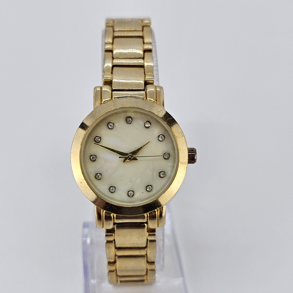 Women's Analog Watch 28MM Cream MOP Dial Gold Bracelet Band 6.5" NEW Battery